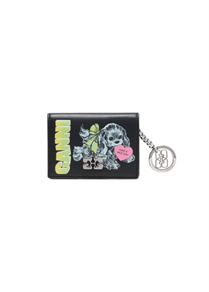 Blue Dog card holder with flap Sort A7042 Ganni 